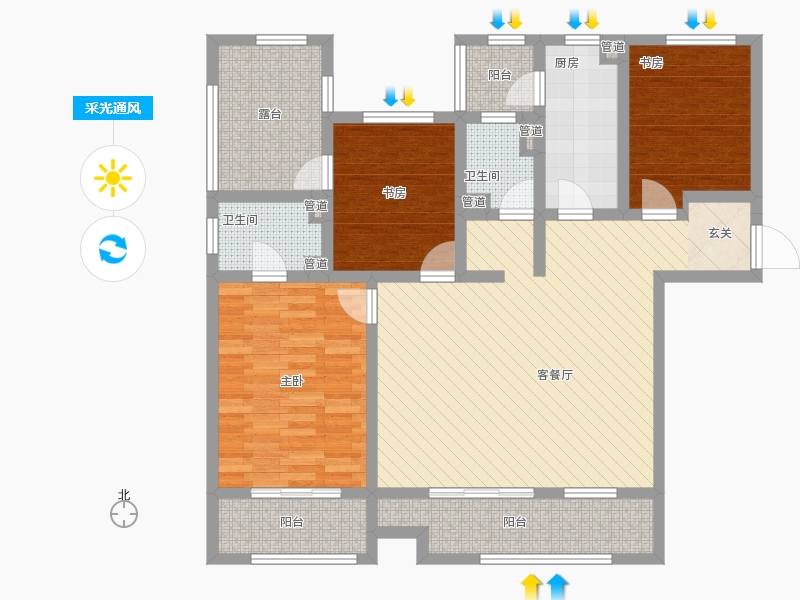 長久中心公園9號(hào)3室1廳2衛(wèi)1廚156㎡采光通風(fēng)圖