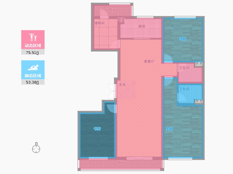 長久中心公園9號3室1廳2衛(wèi)1廚162㎡動(dòng)靜分區(qū)圖