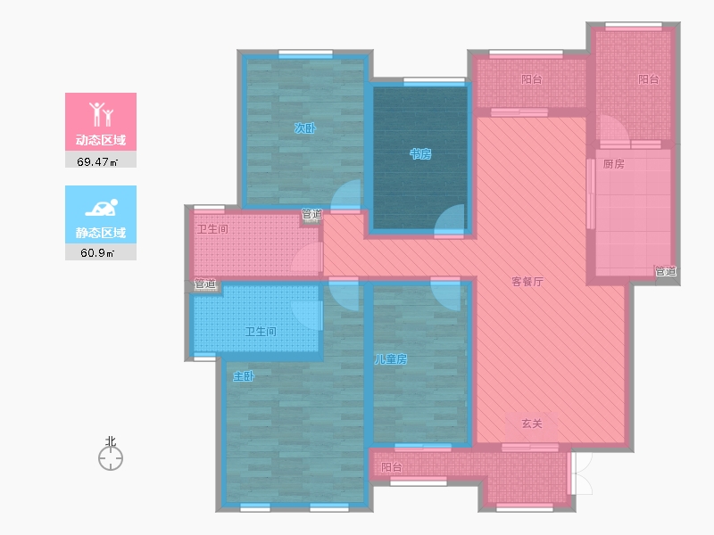 長(zhǎng)久中心公園9號(hào)4室1廳2衛(wèi)1廚164㎡動(dòng)靜分區(qū)圖