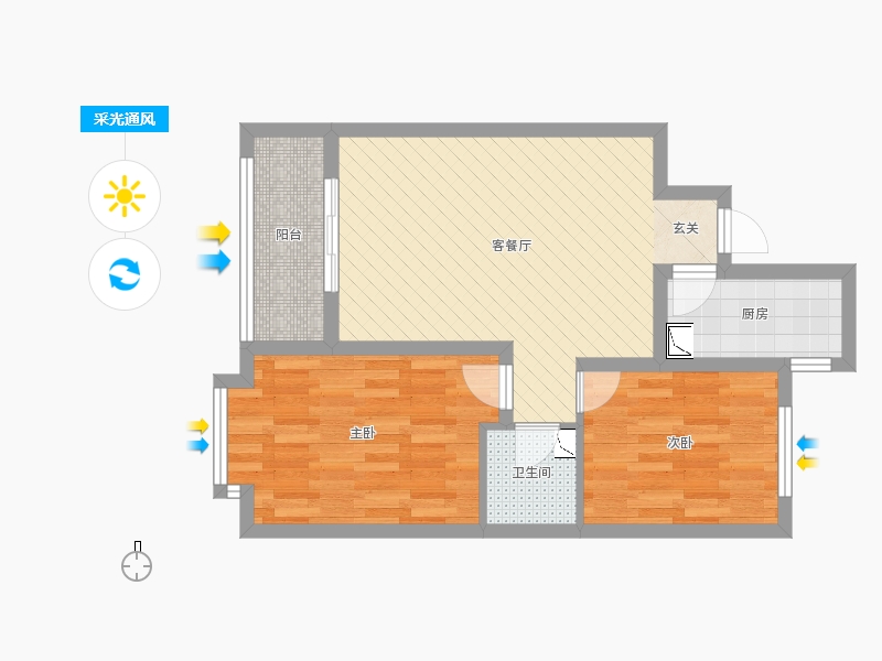 潤德天悅城2室2廳1衛(wèi)1廚85㎡采光通風圖