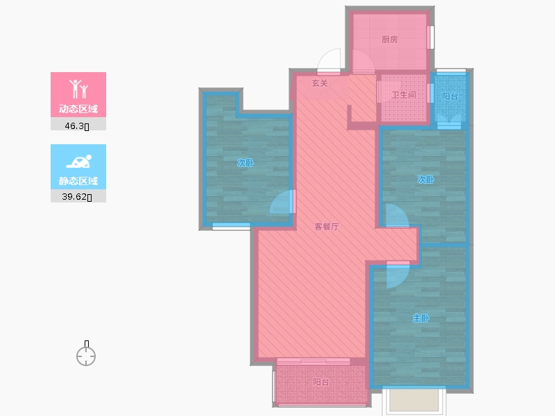 潤德天悅城3室2廳1衛(wèi)1廚106㎡動靜分區(qū)圖