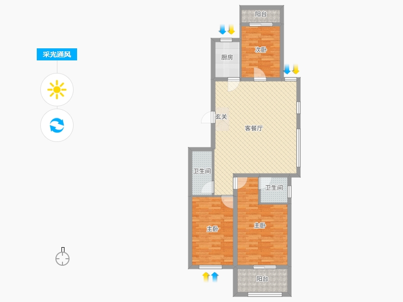 潤(rùn)德天悅城3室2廳2衛(wèi)1廚130㎡采光通風(fēng)圖