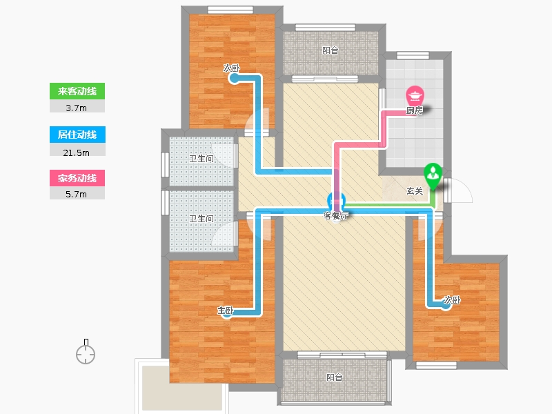 潤德天悅城3室2廳2衛(wèi)1廚131㎡動靜線圖