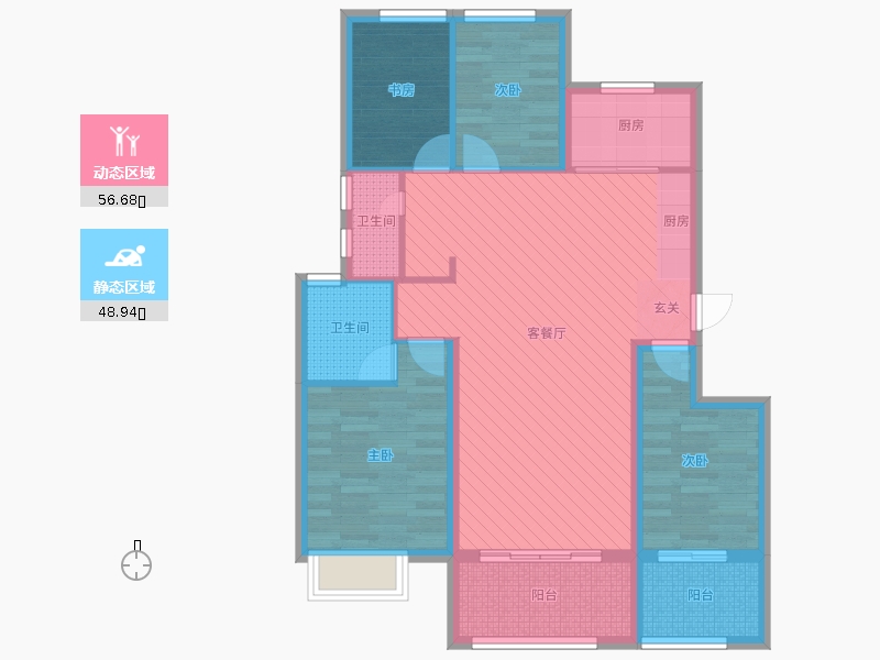 潤德天悅城4室2廳2衛(wèi)1廚138㎡動靜分區(qū)圖