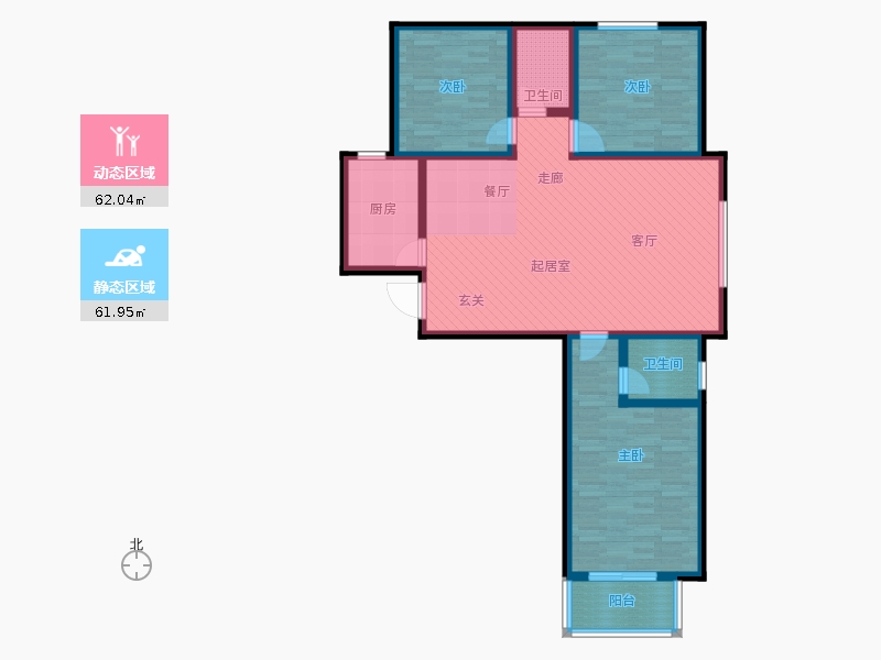 卓升尚郡3室2廳2衛(wèi)1廚124㎡動靜分區(qū)圖