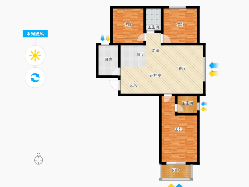 卓升尚郡3室2廳2衛(wèi)1廚124㎡采光通風(fēng)圖