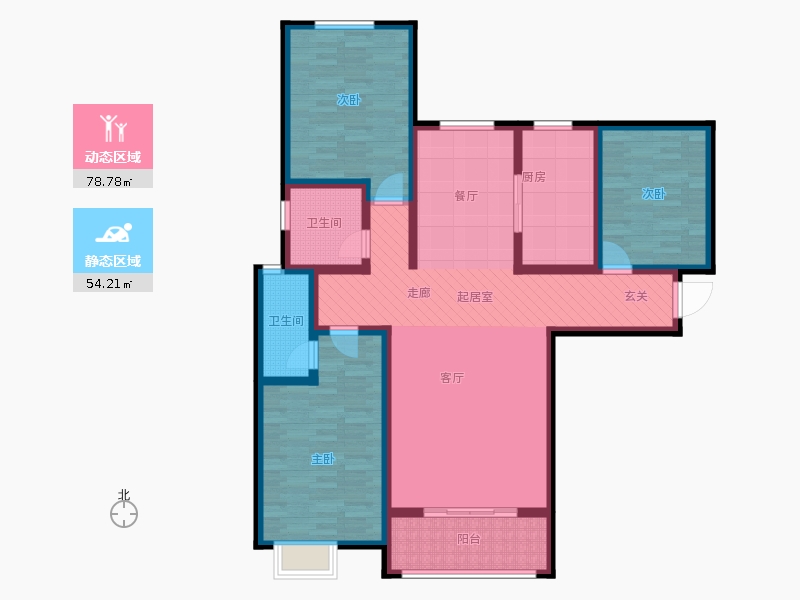 卓升尚郡3室2廳2衛(wèi)1廚133㎡動(dòng)靜分區(qū)圖