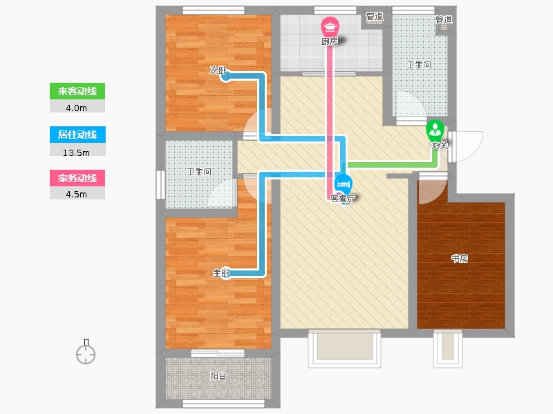 中山尚城3室2廳2衛(wèi)1廚113㎡動線圖