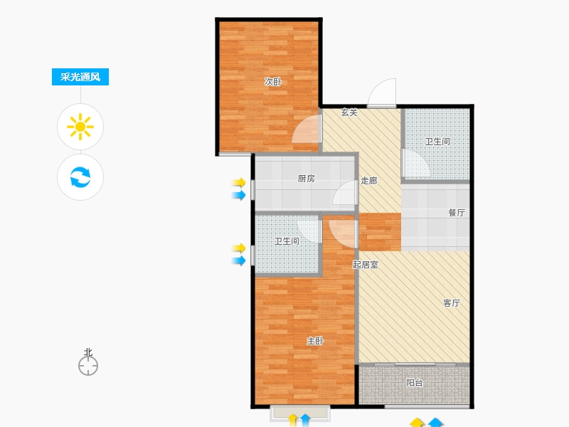 鑫界9號(hào)院2室0廳2衛(wèi)1廚85㎡采光通風(fēng)圖
