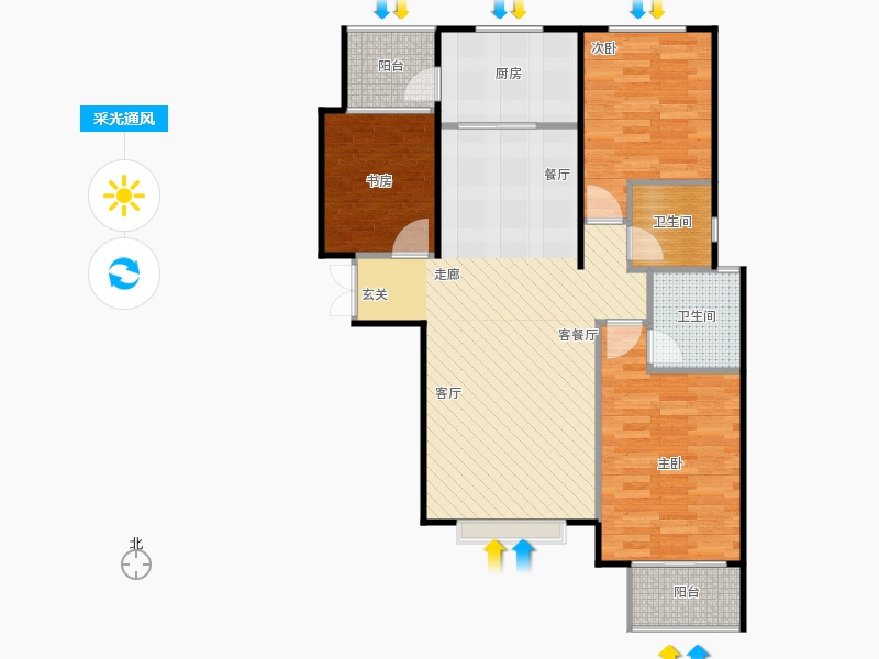 鑫界9號院3室1廳2衛(wèi)1廚118㎡采光通風圖