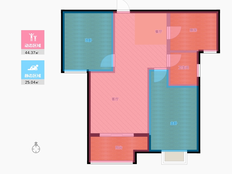 百島綠城2室2廳1衛(wèi)1廚88㎡動(dòng)靜分區(qū)圖