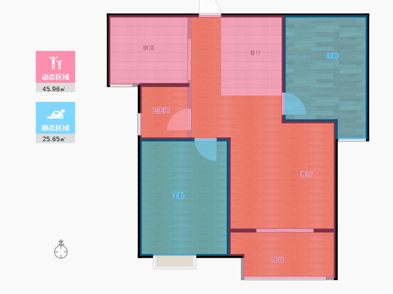百島綠城2室2廳1衛(wèi)1廚89㎡動(dòng)靜分區(qū)圖