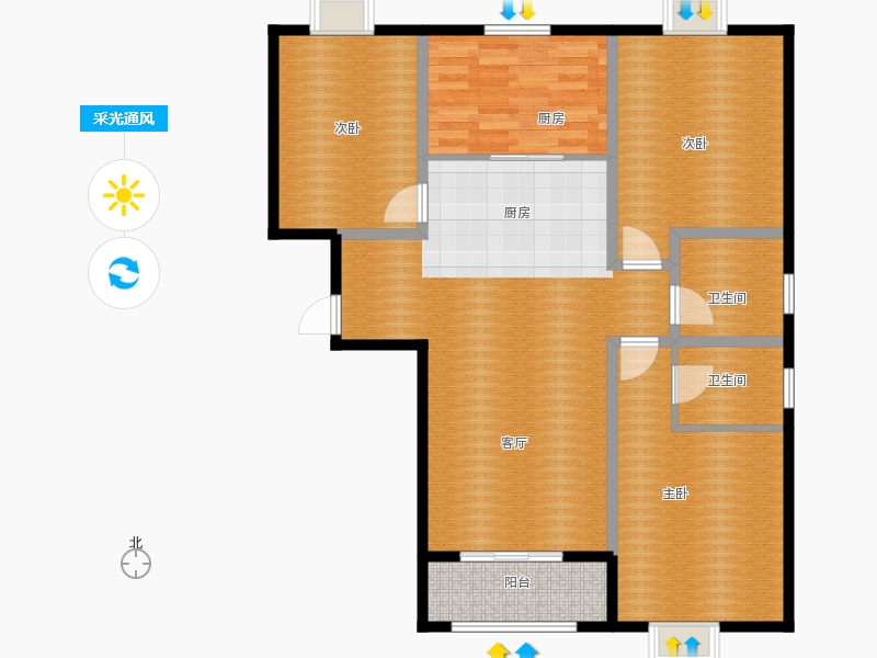 百島綠城3室2廳2衛(wèi)1廚135㎡采光通風(fēng)圖