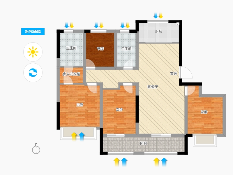 保利西悅春天4室2廳2衛(wèi)1廚147㎡采光通風(fēng)圖