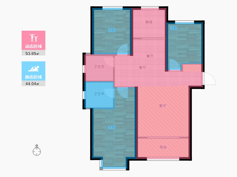 明瀚花香城3室1廳2衛(wèi)1廚122㎡動(dòng)靜分區(qū)圖