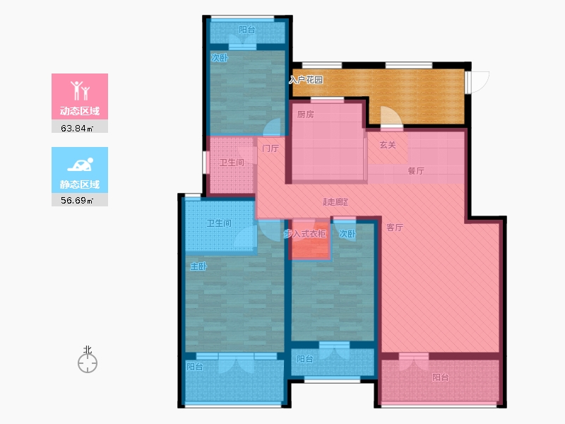 天下錦程3室3廳2衛(wèi)1廚132㎡動靜分區(qū)圖
