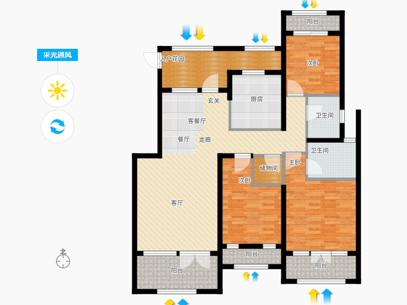 天下錦程3室1廳2衛(wèi)1廚175㎡采光通風(fēng)圖
