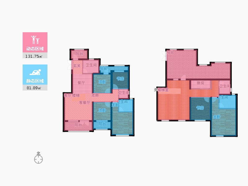 天下錦程6室1廳5衛(wèi)1廚267㎡動靜分區(qū)圖