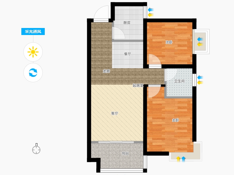 同祥城2室2廳1衛(wèi)1廚80㎡采光通風(fēng)圖