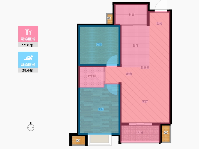同祥城2室2廳1衛(wèi)1廚114㎡動(dòng)靜分區(qū)圖