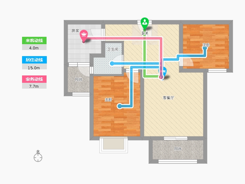 橡嶸灣2室1廳1衛(wèi)1廚72㎡動線圖