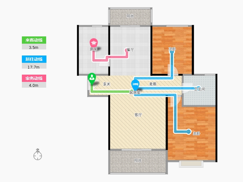 橡嶸灣2室2廳1衛(wèi)1廚95㎡動(dòng)線圖