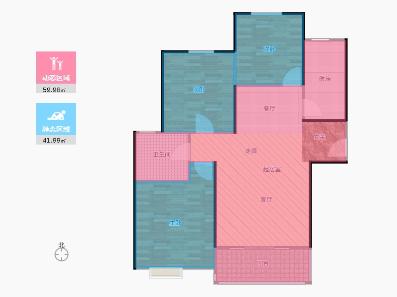 橡嶸灣3室2廳1衛(wèi)1廚103㎡動(dòng)靜分區(qū)圖