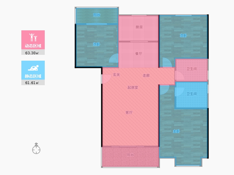 橡嶸灣3室2廳2衛(wèi)1廚126㎡動(dòng)靜分區(qū)圖