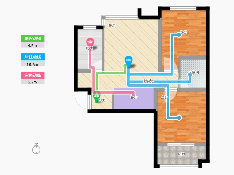 天寧小筑2室2廳1衛(wèi)1廚94㎡動線圖